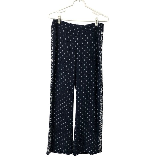 Cabi Trackstar Bandana Print Wide Leg Pants Womens Size 8 Navy White Trouser - Picture 1 of 6